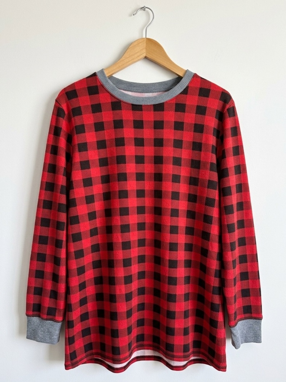 Black Sheep Fam Red and Black Buffalo Plaid Crewneck Long Sleeve Cozy Top NWOT